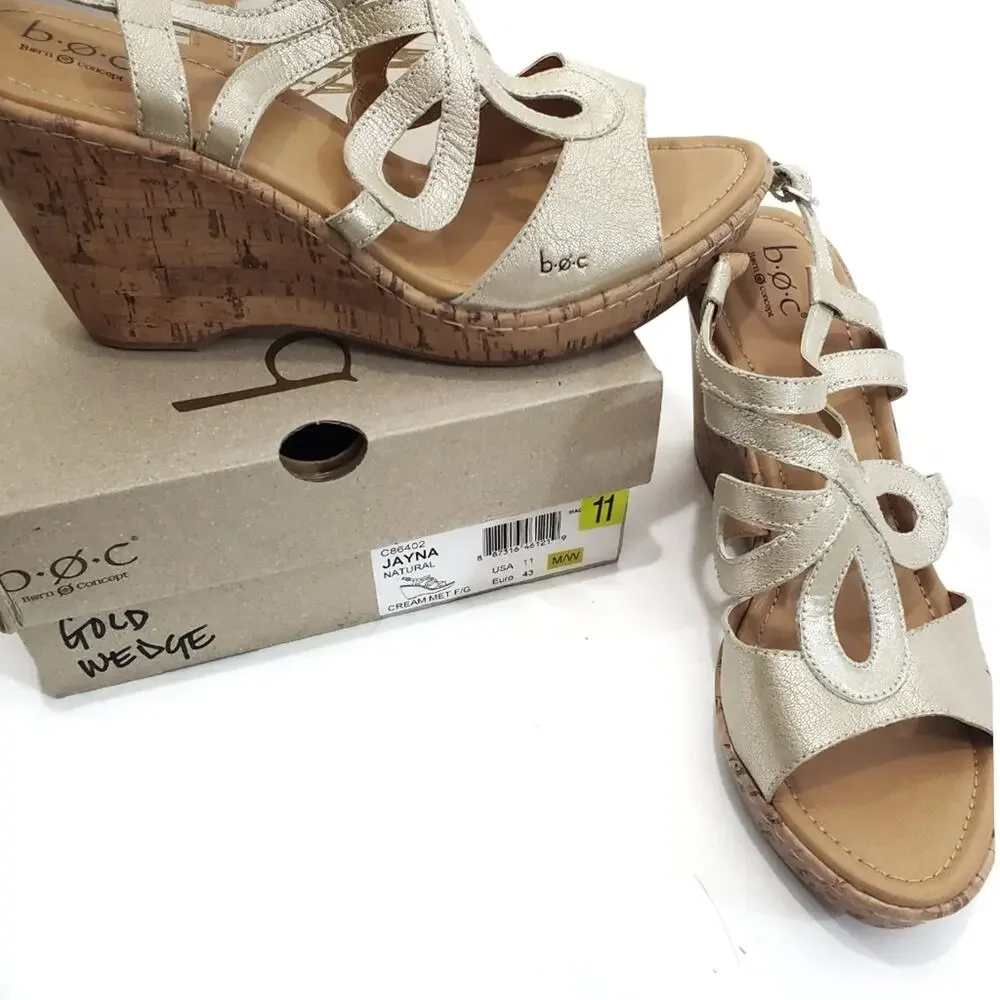 NEW Born BOC | Jayna Natural Leather Wedge Sandals